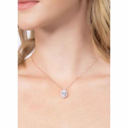 Haloed Pear Cubic Zirconia Pendant Necklace