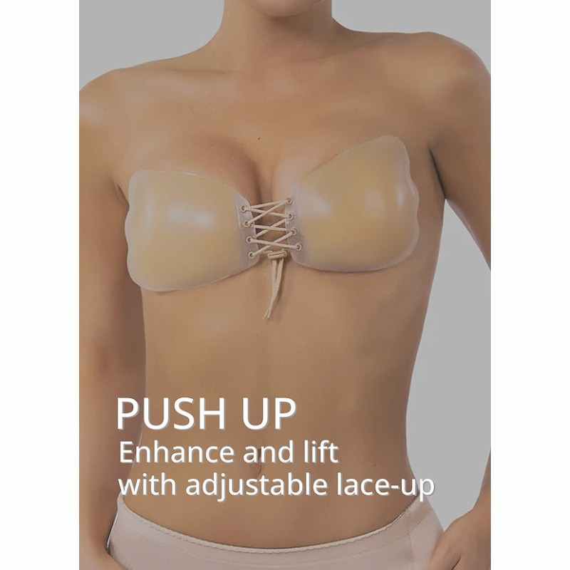 Strapless Adjustable Lace Up Adhesive Bra