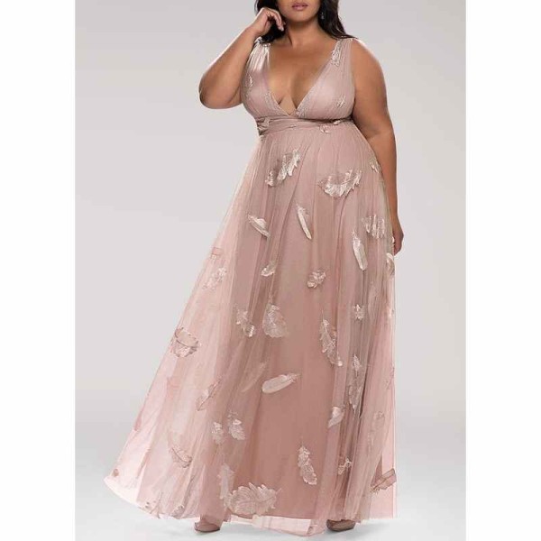 AZ Occasions Lost In Paradise Blush Embroidery Tulle Maxi Dress