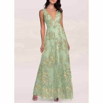 AZ Occasions Romantic Adventure Dusty Sage Embroidery Tulle Maxi Dress