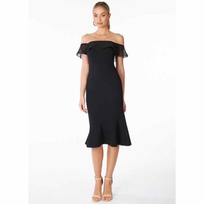 AZ Occasions Off the Shoulder Stretch Crepe Fit and Flare Midi Dress