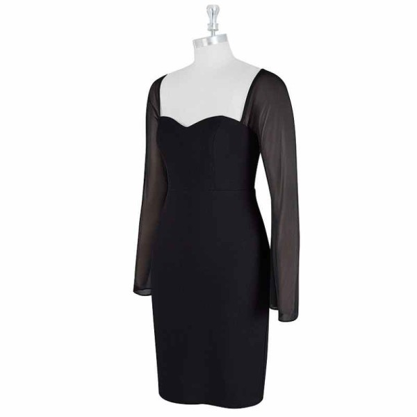 AZ Occasions Mini Stretch Crepe Dress with Mesh Sleeves and Tie Back