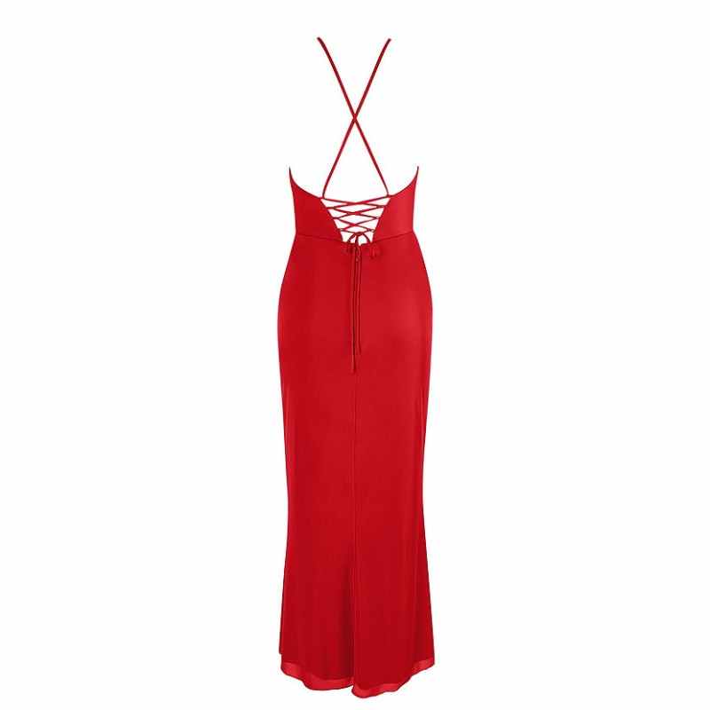 AZ Occasions Midi Mesh Halter Dress with Lace Up Back
