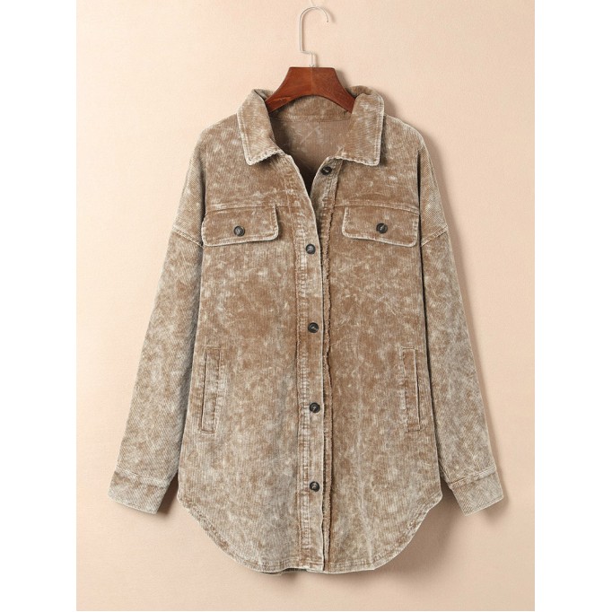 Khaki Vintage Distressed Mineral Wash Oversized Shacket