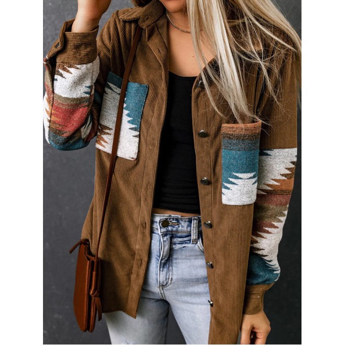 Vintage ethnic print corduroy jacket