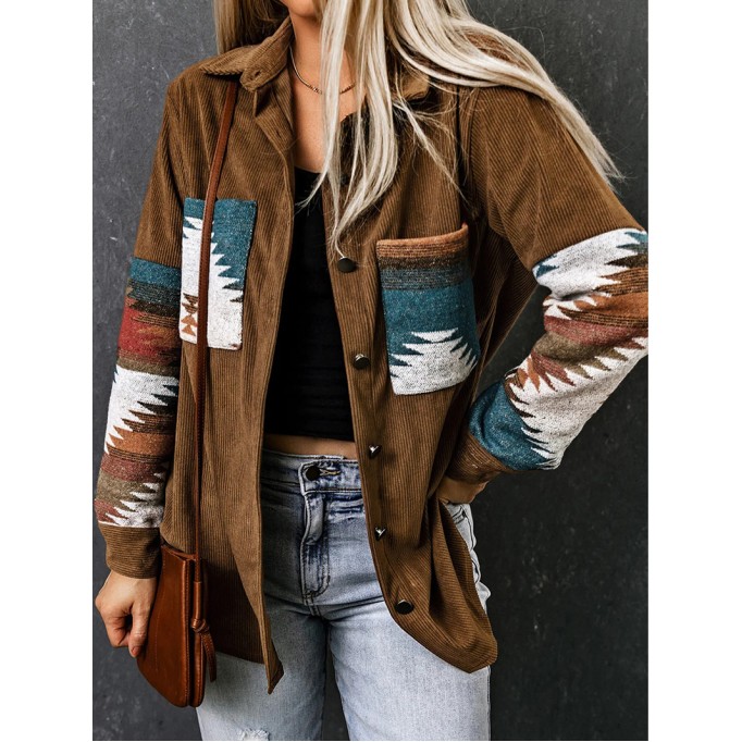 Vintage ethnic print corduroy jacket