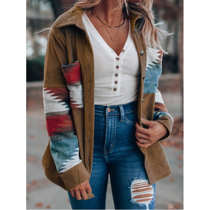 Vintage ethnic print corduroy jacket