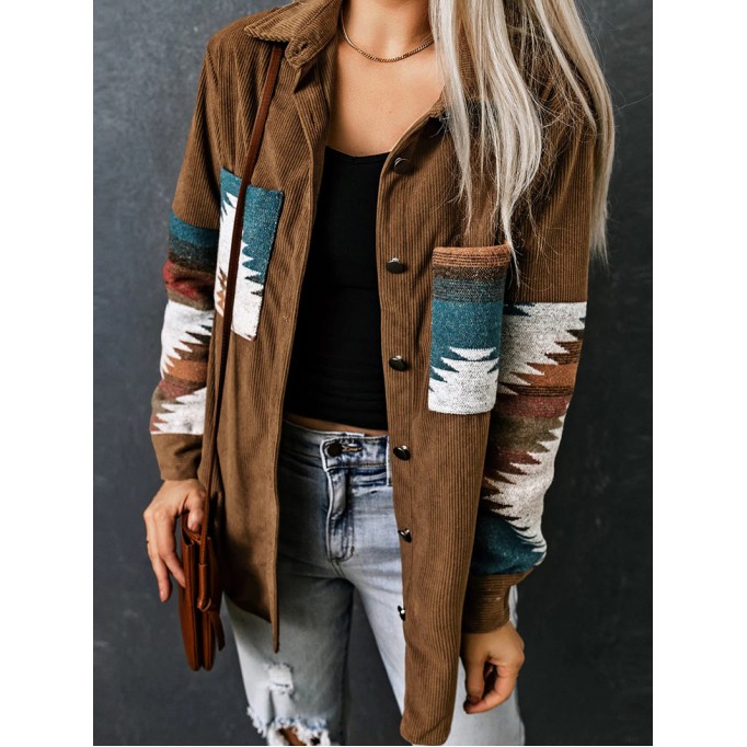 Vintage ethnic print corduroy jacket