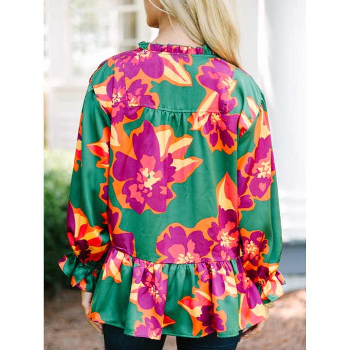 Women's Casual Green Floral Shirt