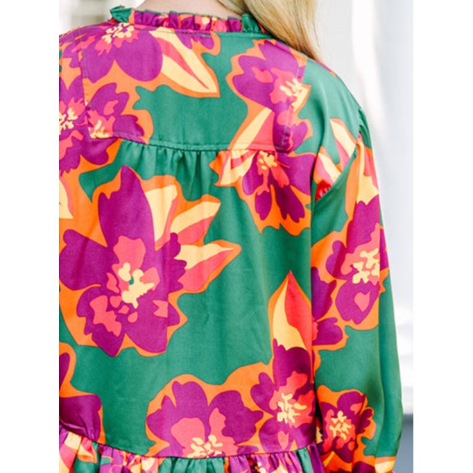 Women's Casual Green Floral Shirt