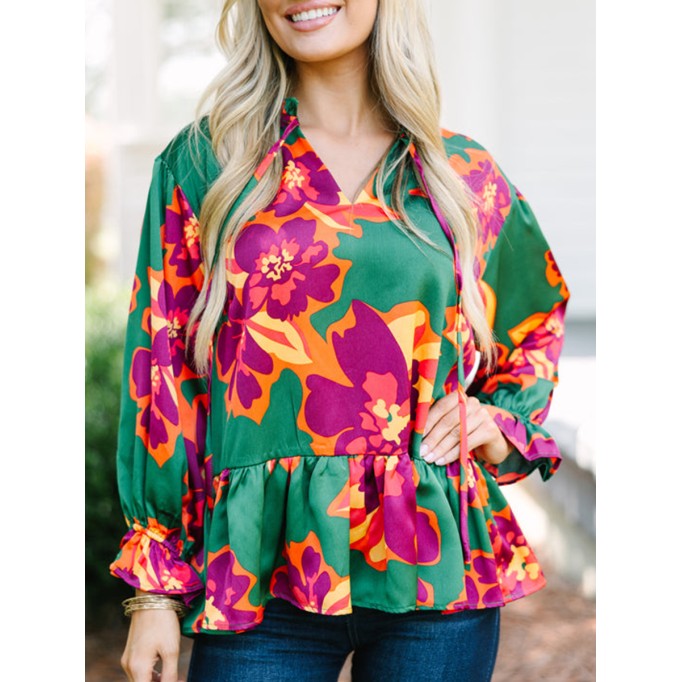 Women's Casual Green Floral Shirt